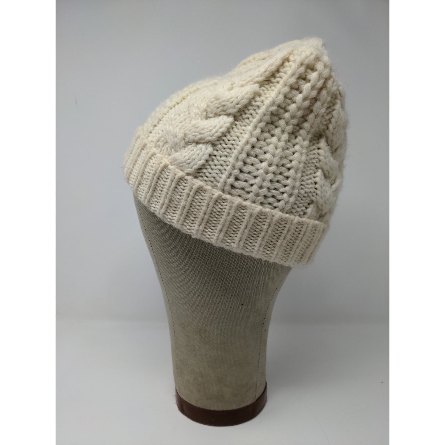K Accessories Cable Knit Beanie Hat Cream 100% Recycle Material