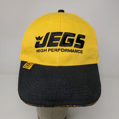 JEGS High Performance Strapback Hat Black Yellow Adjustable Embroidered Logo