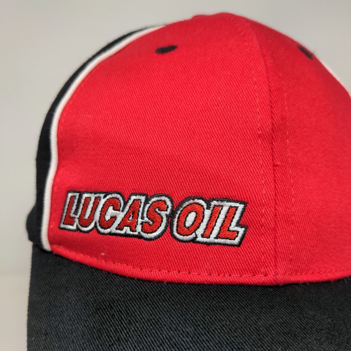 Lucas Oil Men's Snapback Hat Black Red Adjustable Embroidered Logo
