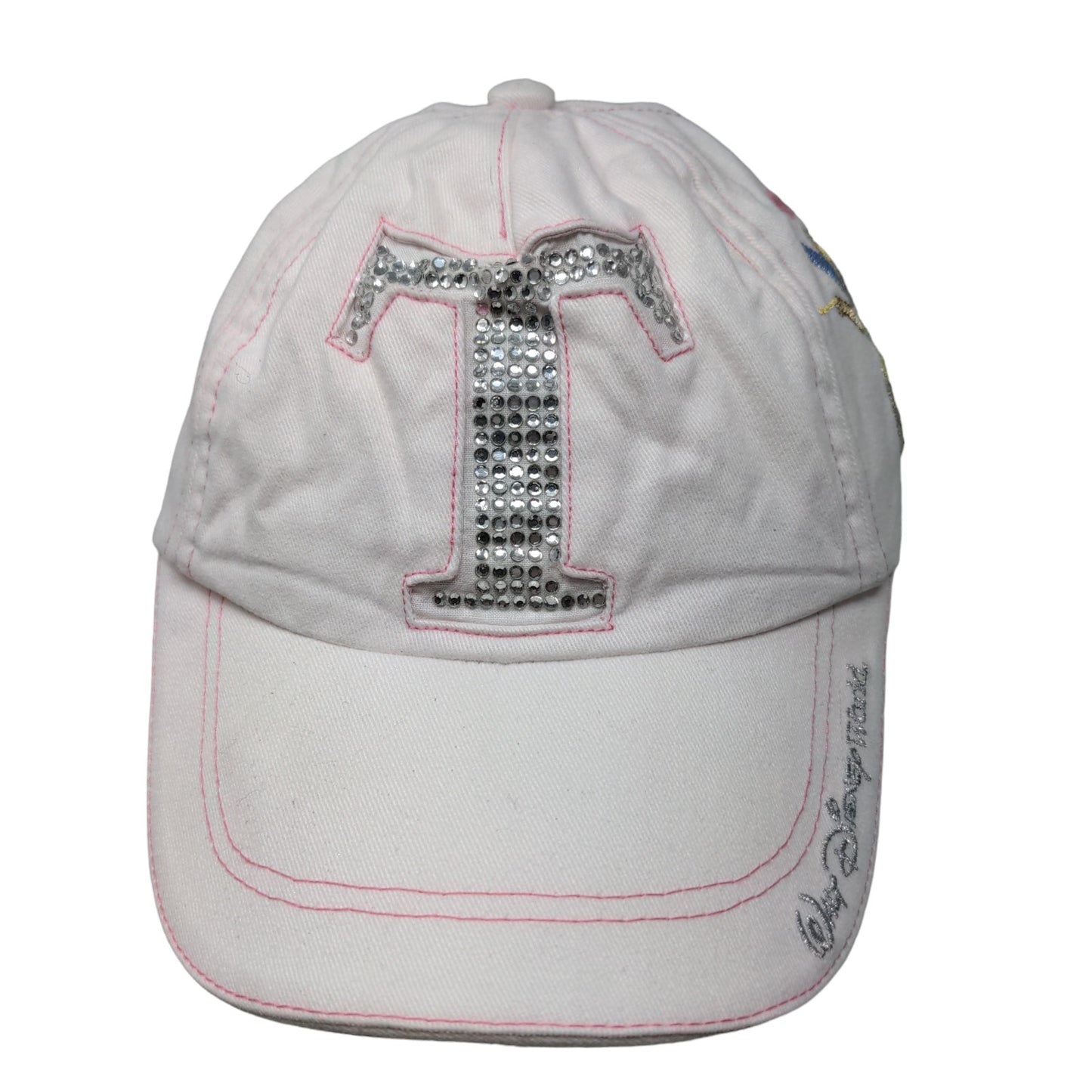 Walt Disney World Girls Strapback Hat Pink Embroidered Tinkerbell Rhinestones