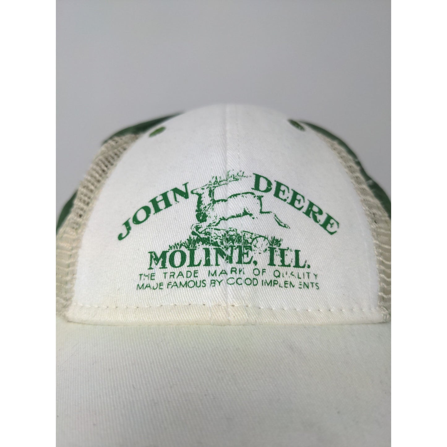 Retro John Deere Moline Ill Fitted Hat Green White Perfect Fit OSFM