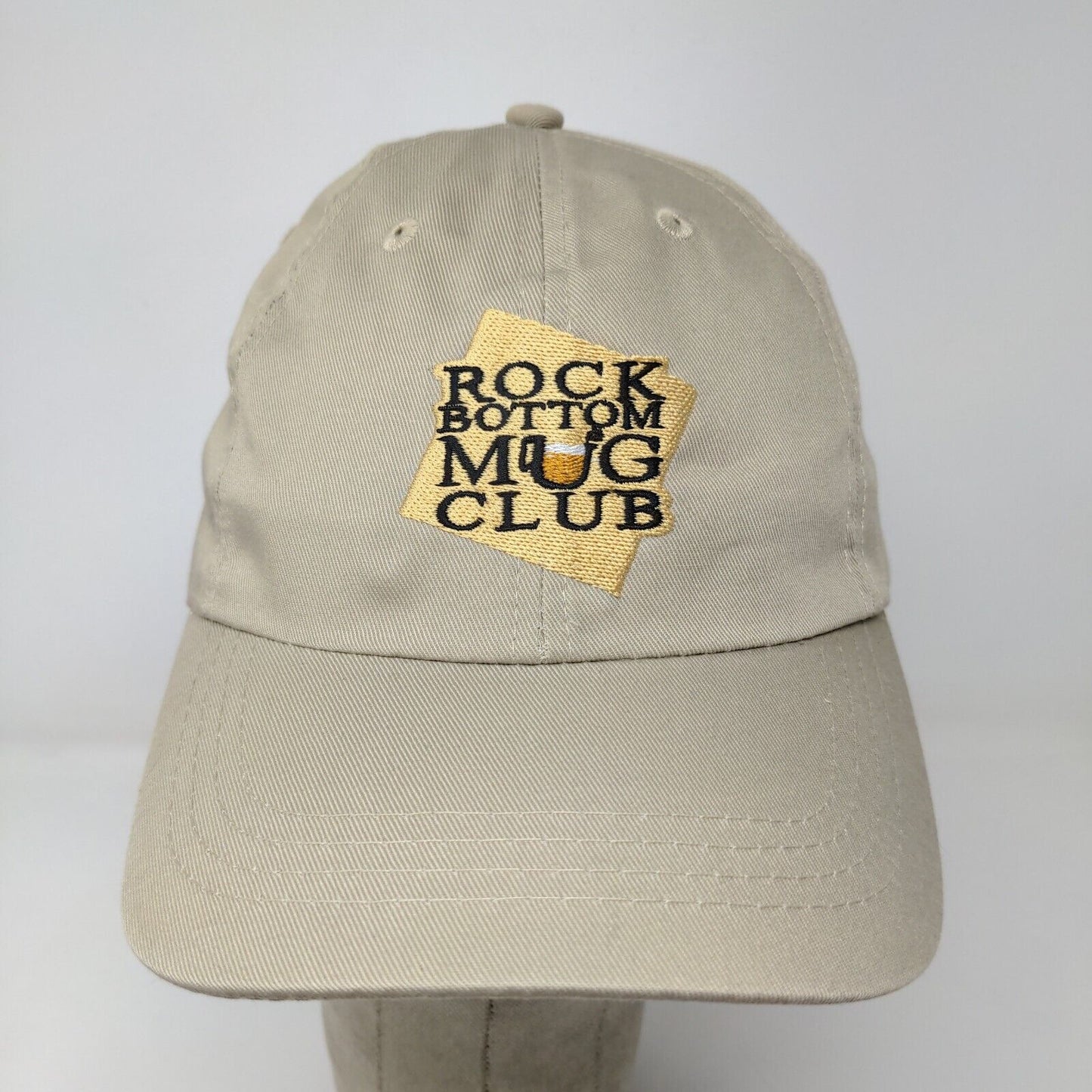 Rock Bottom Mug Club Men's Hat Tan Adjustable Slideback Embroidered Logo