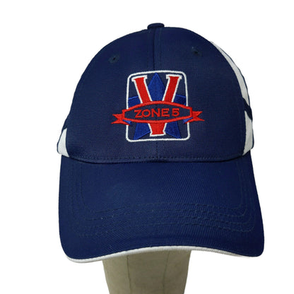 Sport-Tek V Zone 5 Strapback Hat Blue White Red Embroidered Logo 91% Nylon