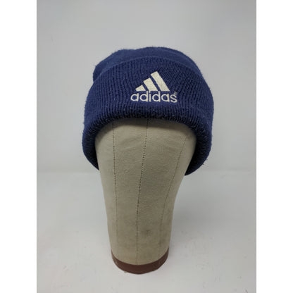 Adidas Men's Knit Beanie Hat Embroidered Logo Spell Out Blue