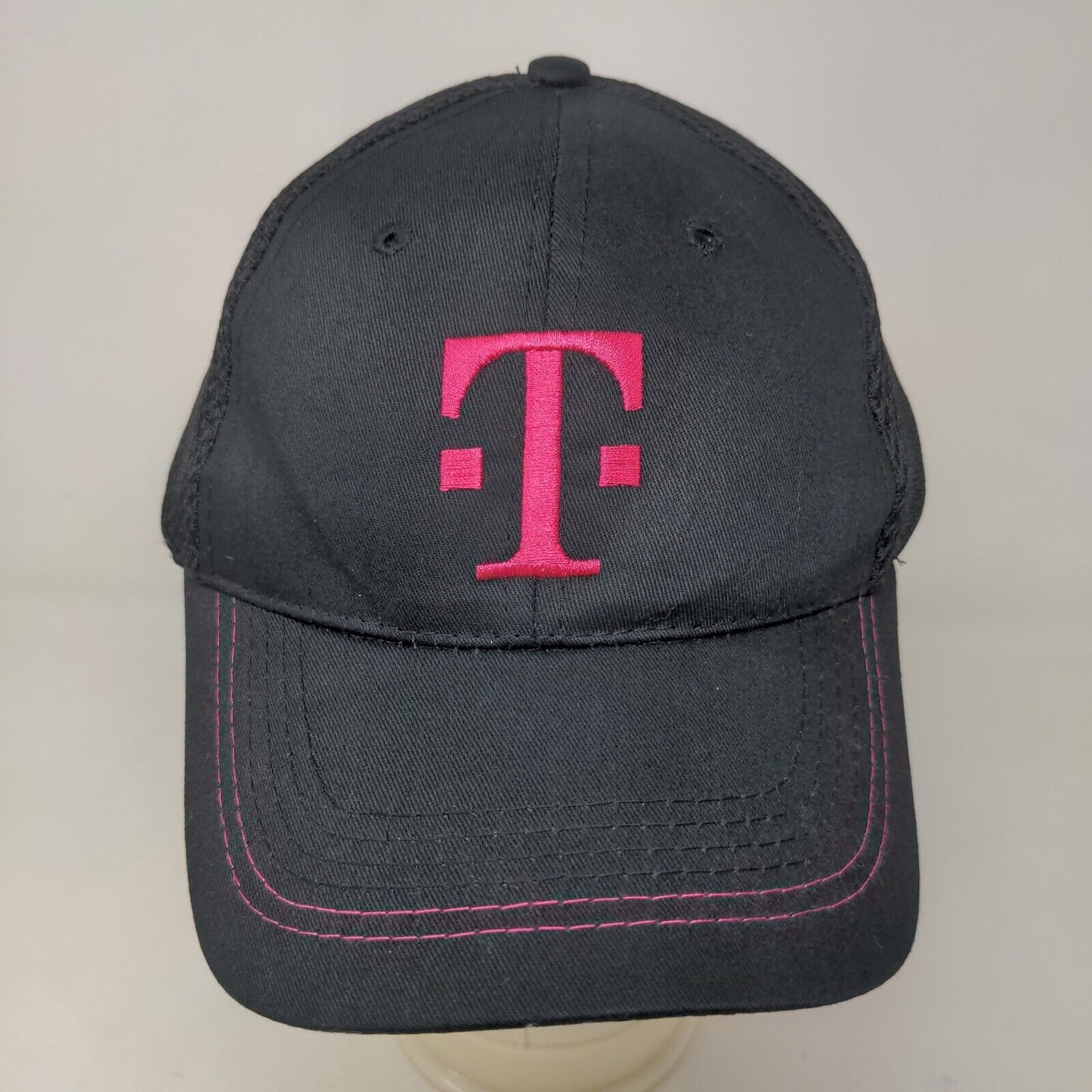 T Mobile Men's Strapback Hat Black Pink Size OSFA Embroidered Logo Cotton