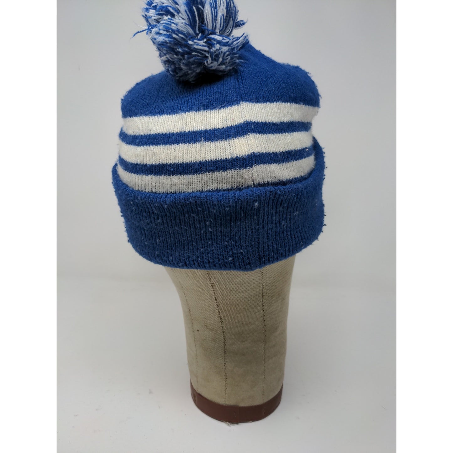 NFL Football Indianapolis Colts Beanie Hat Blue White Striped Pom Pom Patch Logo