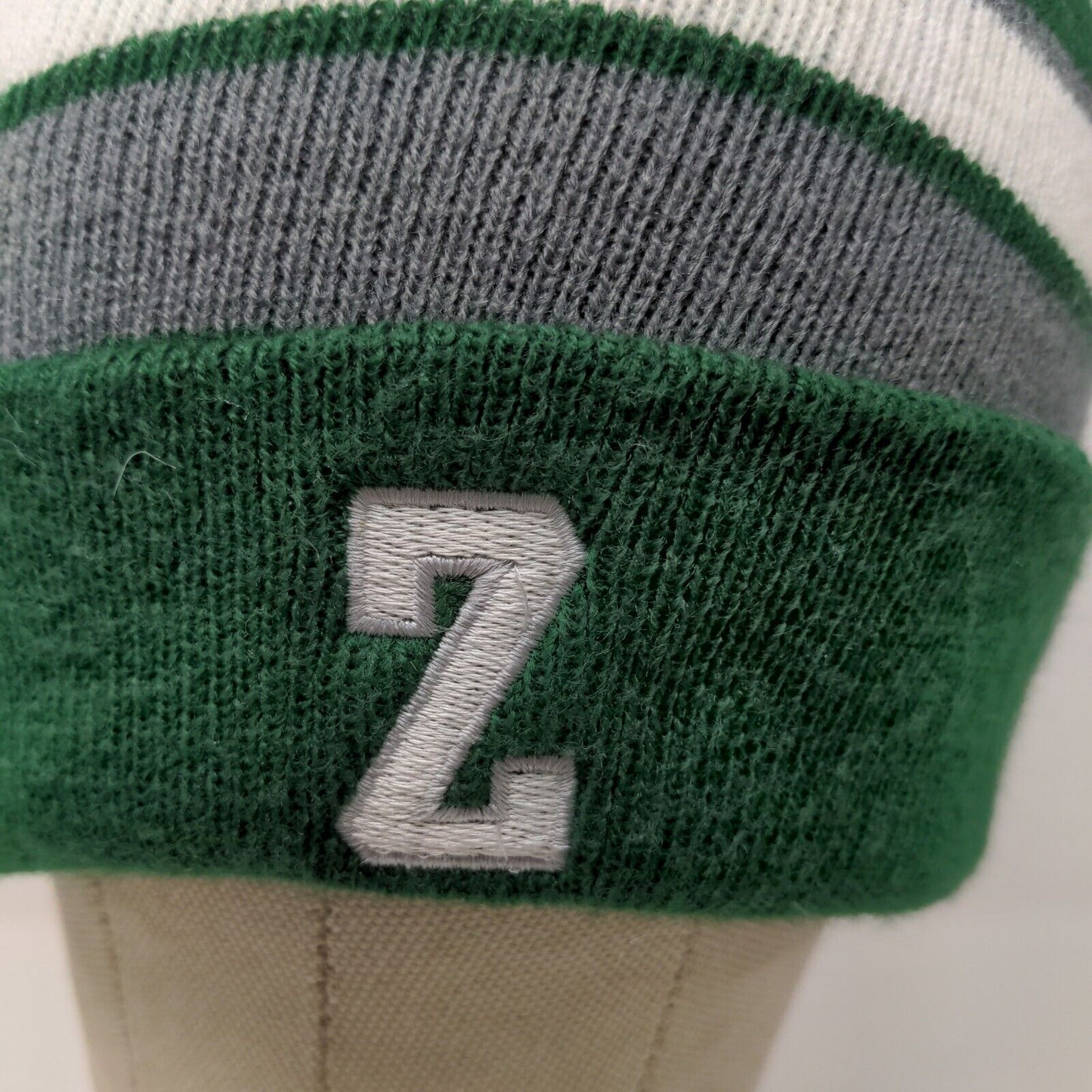 Holloway Men's Beanie Cap Hat Green Gray Striped OSFM Embroidered Z Logo