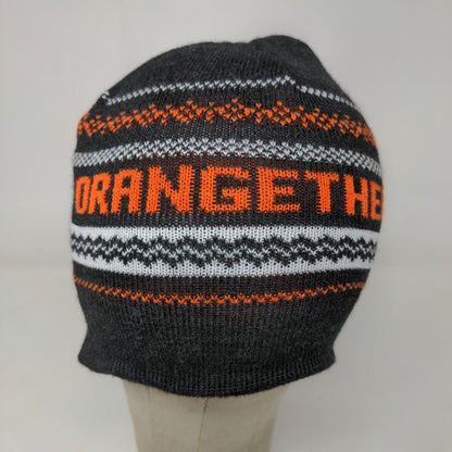 Orange Theory Men's Knit Beanie Hat Gray Fair Isle Striped Acrylic