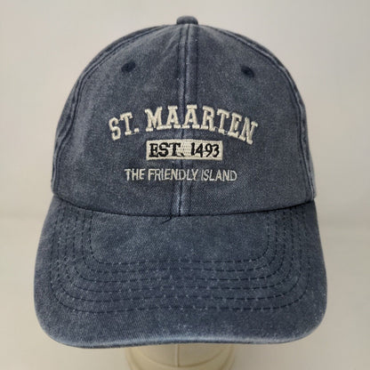 St. Maarten Men's Strapback Hat Blue Embroidered Logo 100% Cotton