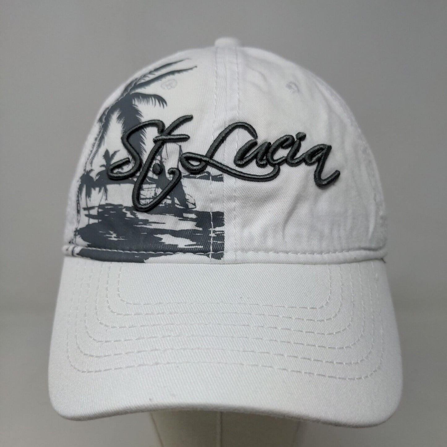 TBL Men's Slideback Hat White Adjustable Embroidered St. Lucia Logo Tourist