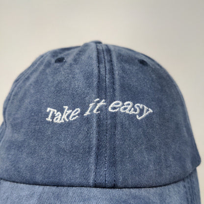 Take It Easy Men's Slideback Hat Blue Adjustable Embroidered Spell Out