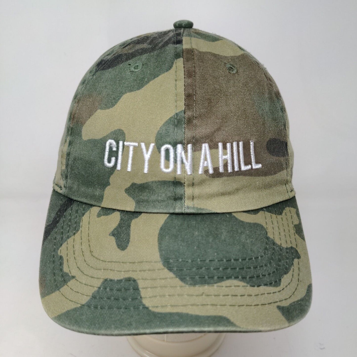 Newhattan Men's Slideback Hat Camo Green OSFA Embroidered City On a Hill Logo