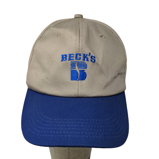 Beck's Seeds Men's Snapback Hat Tan Blue Adjustable Embroidered Logo