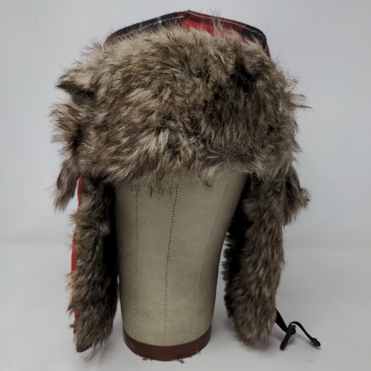Unbranded Men's Trapper Hat Red Plaid Quilted Lined Vegan Fur Ear Flaps