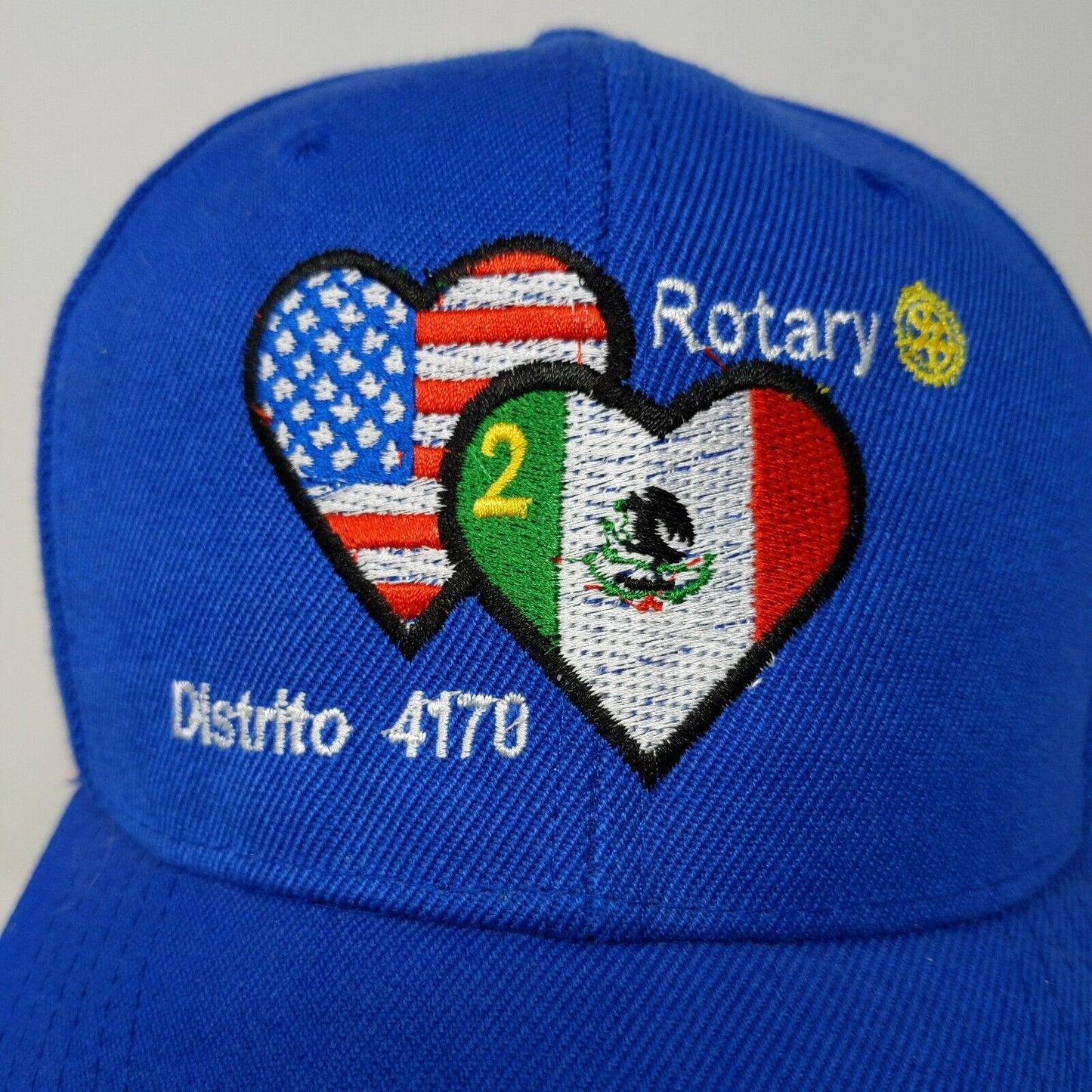 International Rotary Club OS Caps USA Mexico Flag Blue Hat Cap Adjustable