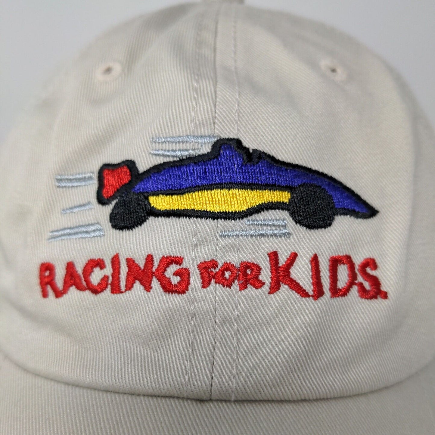 Racing for Kids Mens Strapback Hat Beige Adjustable Embroidered Car Logo