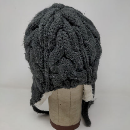 Unbranded Women's Knit Trapper Hat Gray Fleece Lined Acrylic Ear Flaps