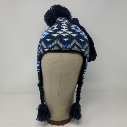 Royal Women's Trapper Beanie Hat Ear Flaps Pom Poms Blue Arrows Warm W/Mittens