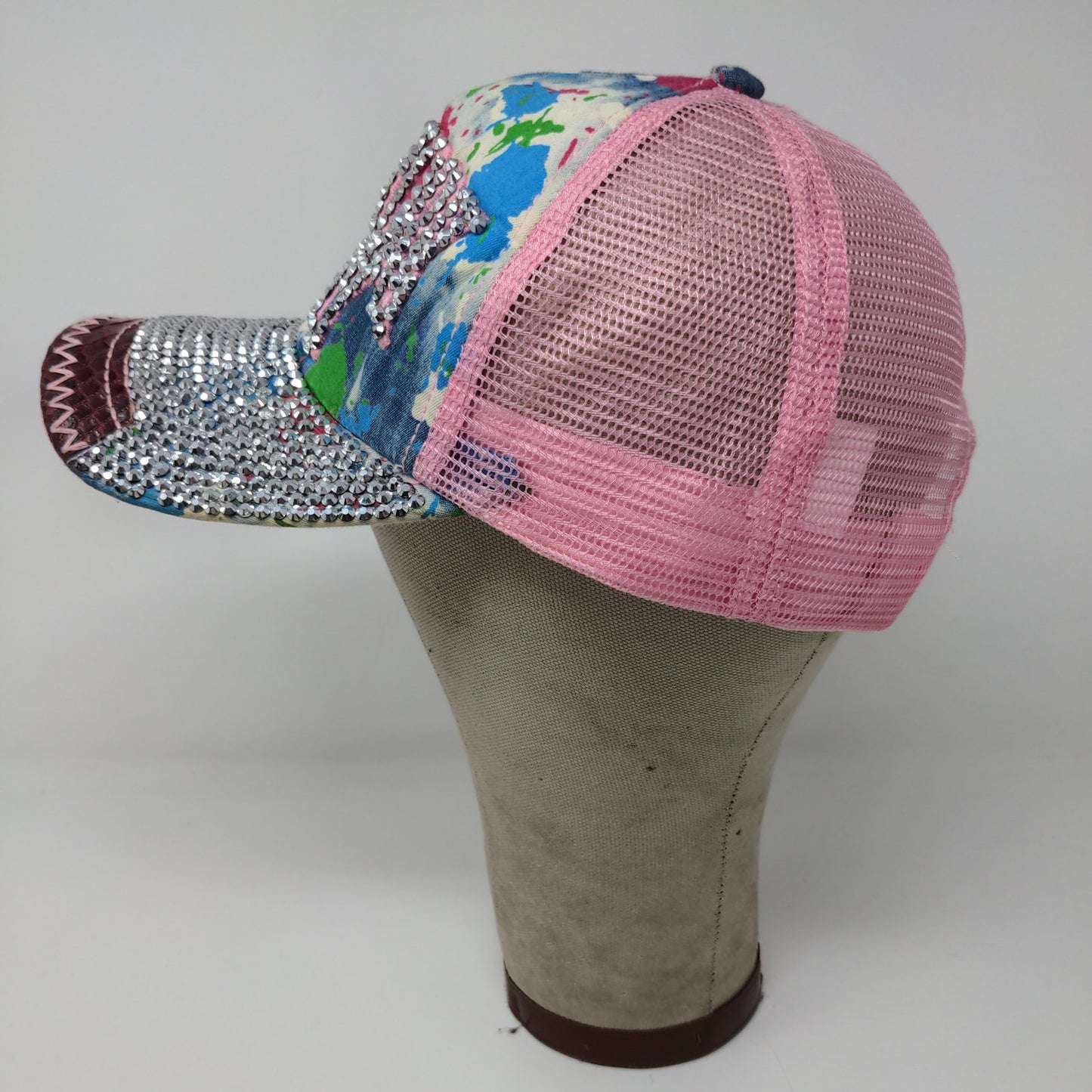 New York City Snapback Hat Pink Bling Shiny Gems Rhinestones Meshback