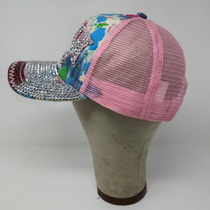 New York City Snapback Hat Pink Bling Shiny Gems Rhinestones Meshback