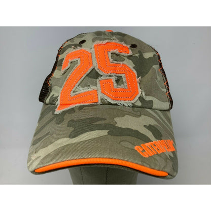 Caterpillar CAT Camo Meshback Snapback Hat Cap w/ Orange 25 Patch