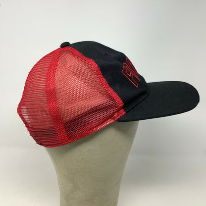 Famous Mesh Back Snapback Hat Cap Red Black Embroidered Spell Out