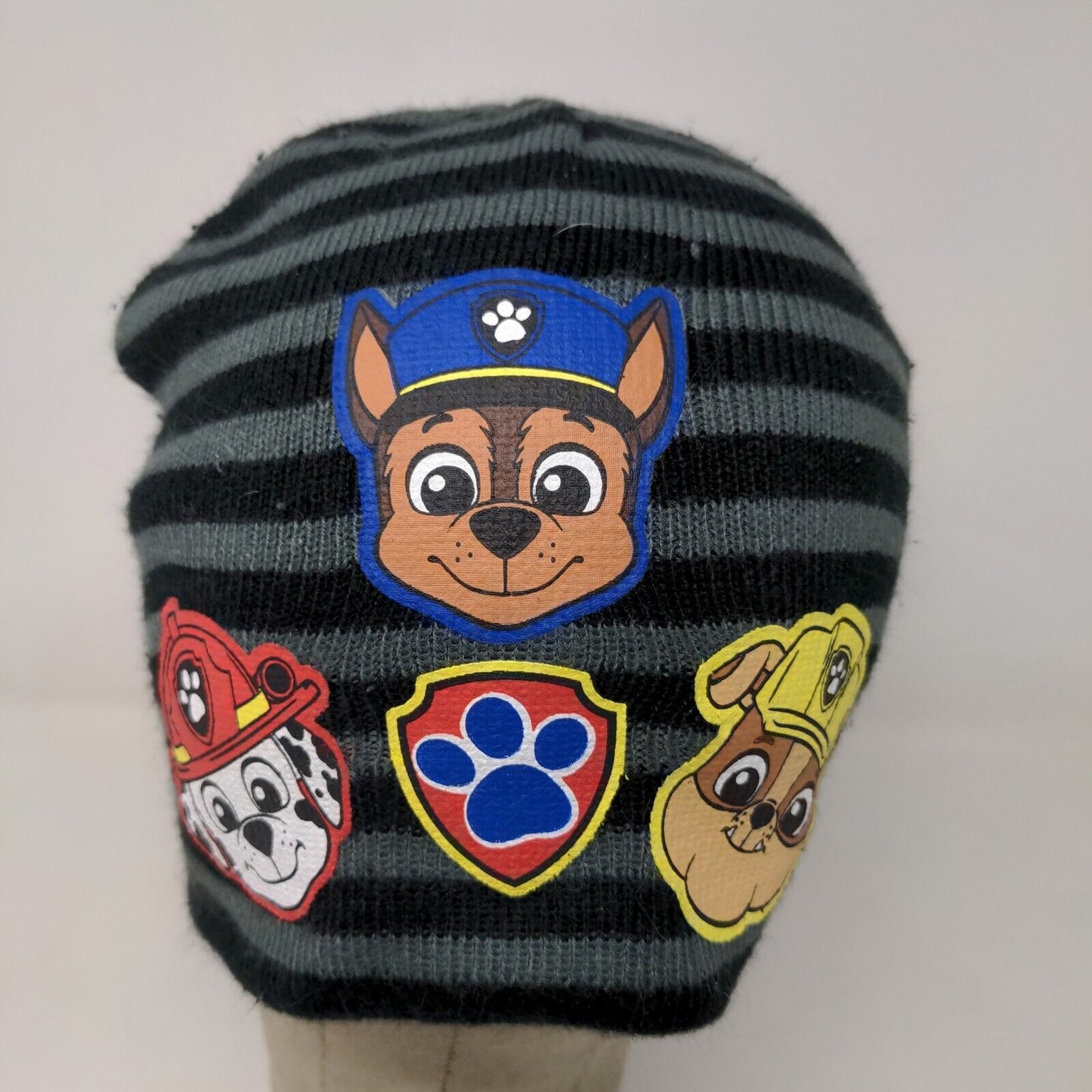 Nickelodeon Boys Paw Patrol Beanie Hat Cap Gray Black OSFM Striped Graphic