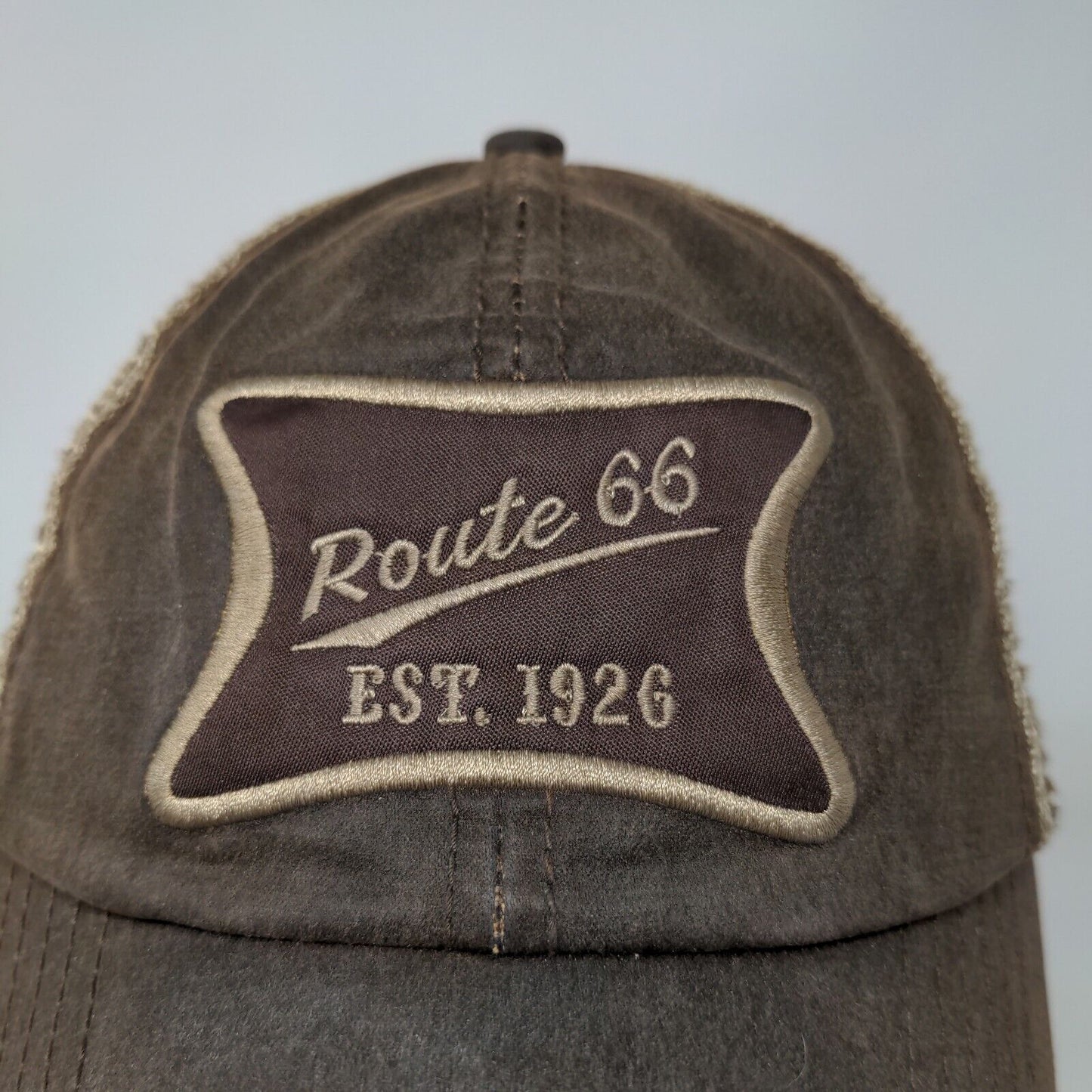 Route 66 Royal Resortwear Strapback Hat Brown Adjustable Mesh Back Embroidered