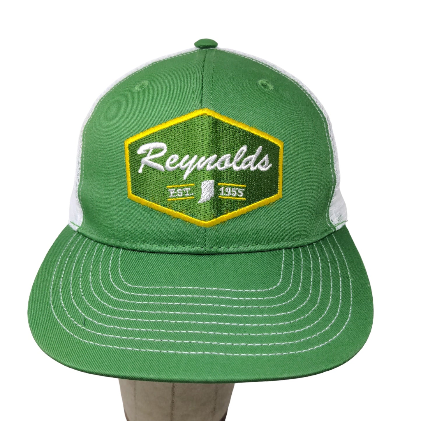 Reynolds Men's Snapback Mesh Back Trucker Hat Green White OSFM Embroidered Logo