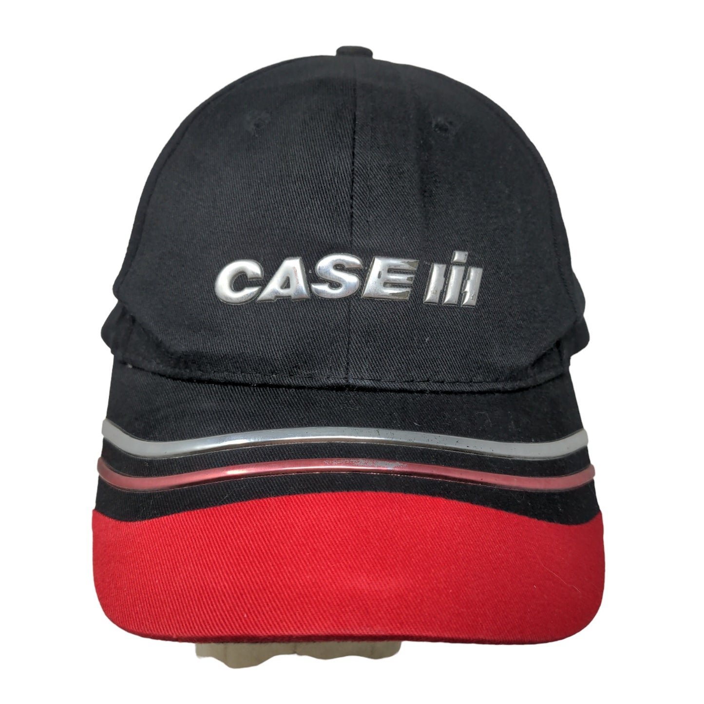 Case IH Men's Strapback Hat Black Red Striped 3D Metallic Logo