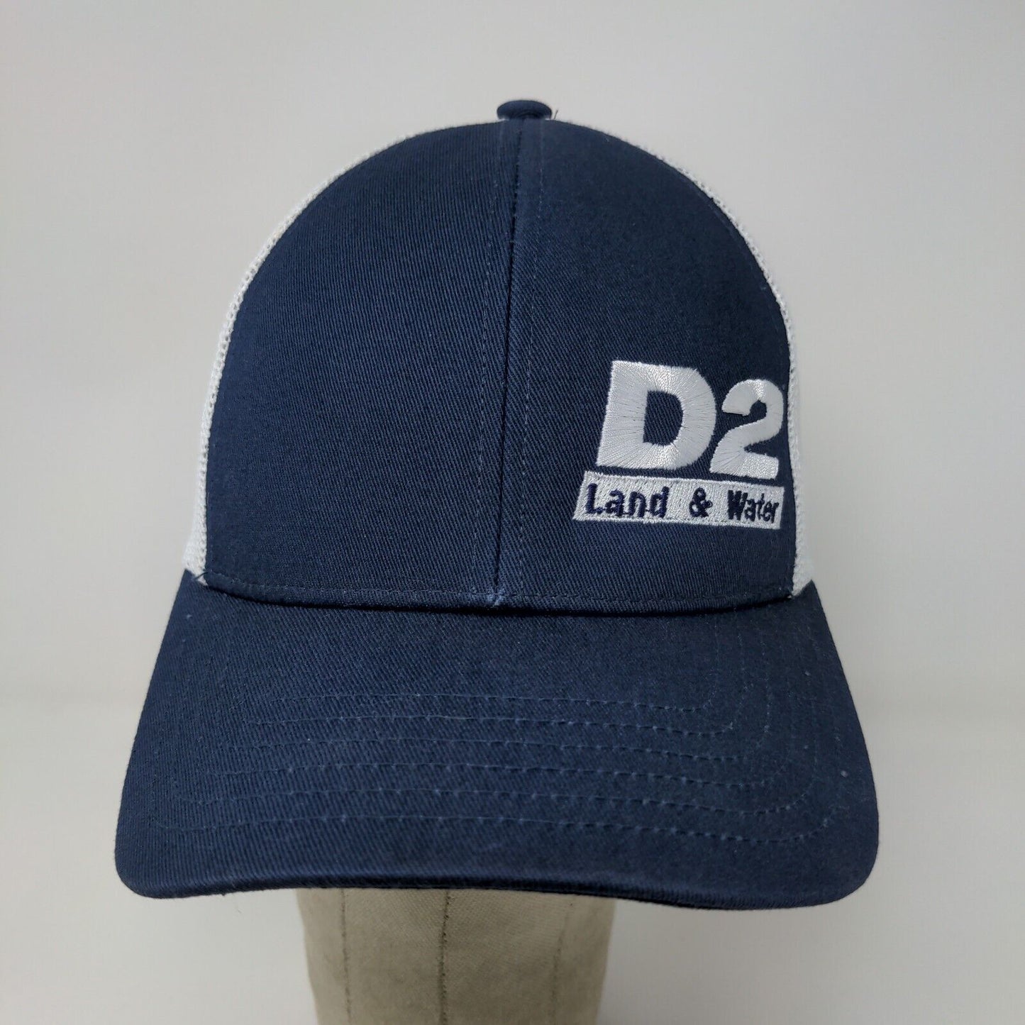 D2 Land & Water Snapback Mesh Back Hat Blue White Adjustable Embroidered Logo