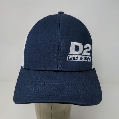 D2 Land & Water Snapback Mesh Back Hat Blue White Adjustable Embroidered Logo