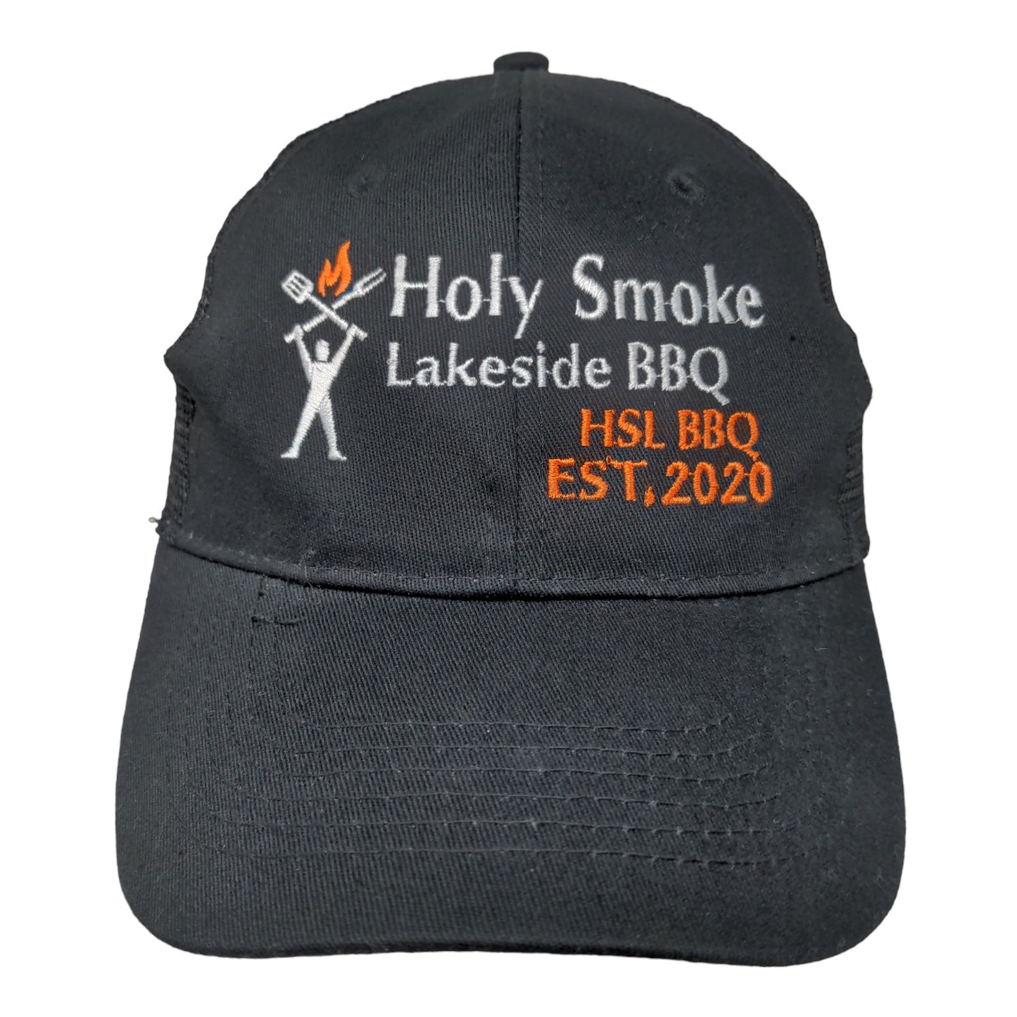 Holy Smoke Lakeside BBQ Men's Snapback Mesh Back Hat Black OSFA Embroidered