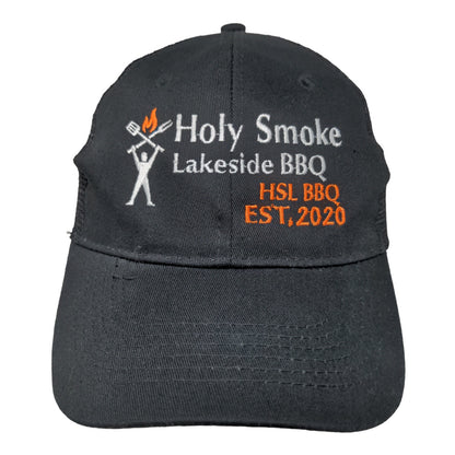 Holy Smoke Lakeside BBQ Men's Snapback Mesh Back Hat Black OSFA Embroidered