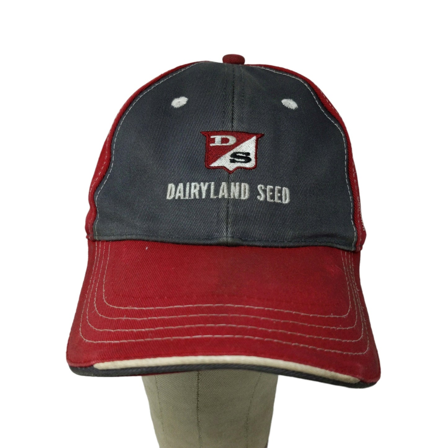 Dairyland Seed Strapback Hat Red Gray Embroidered Logo Farmer