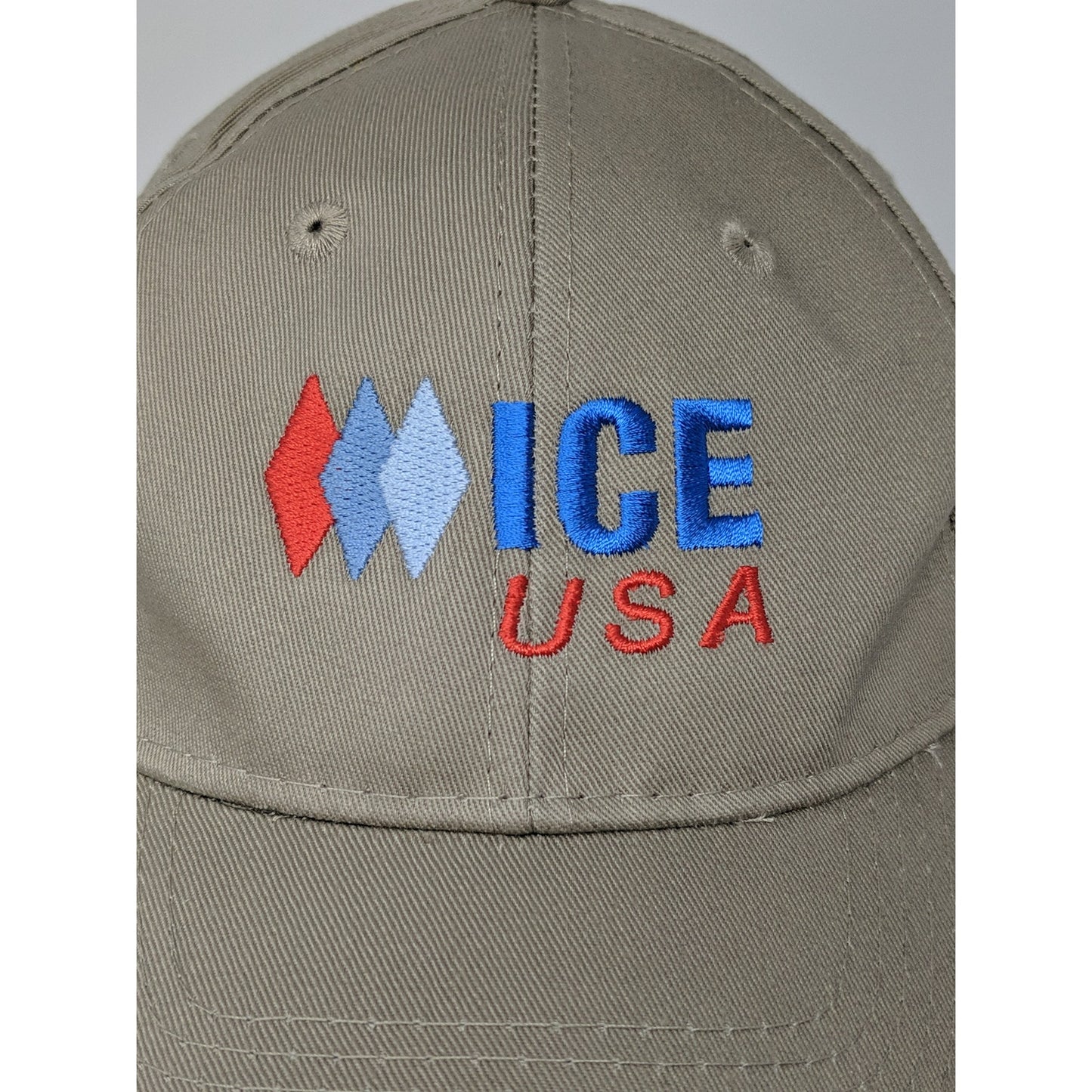 Ice USA Strapback Hat Adjustable Port & Company Embroidered Logo Tan Beige