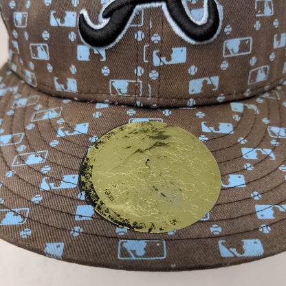 New Era 59Fifty Atlanta Braves Fitted Hat Brown Size 7 3/8 All Over Print Logo