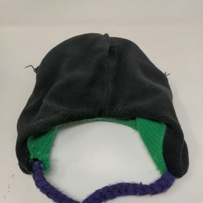 Nickelodeon Boys Winter Beanie Hat Green 14 & Older Ear Flaps Eyes Pom Pom 2013