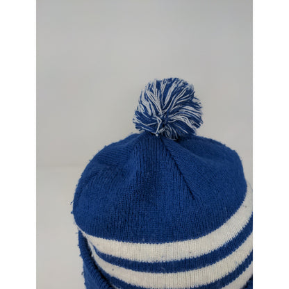 NFL Football Indianapolis Colts Beanie Hat Blue White Striped Pom Pom Patch Logo