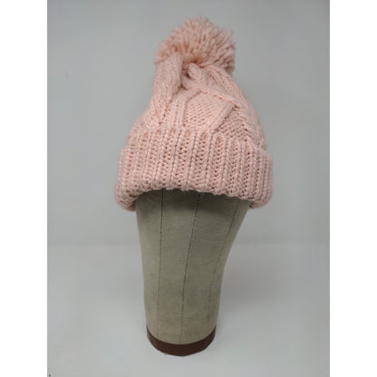 Berkshire Fashion Inc Cable Knit Beanie Hat Pink OSFM Big Pom-Pom