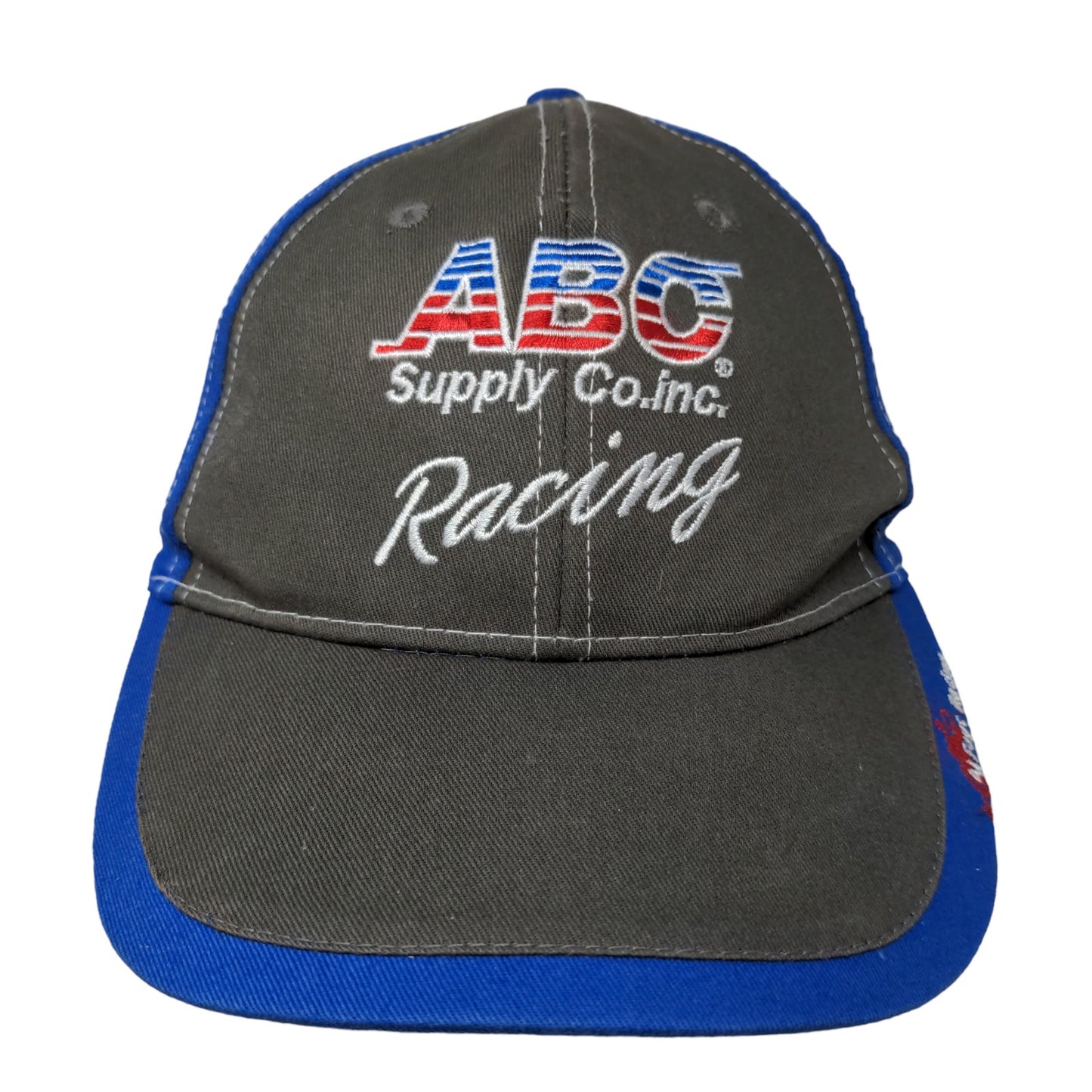 ABC Supply Co Racing Men's Strapback Hat Gray Blue Embroidered Logo