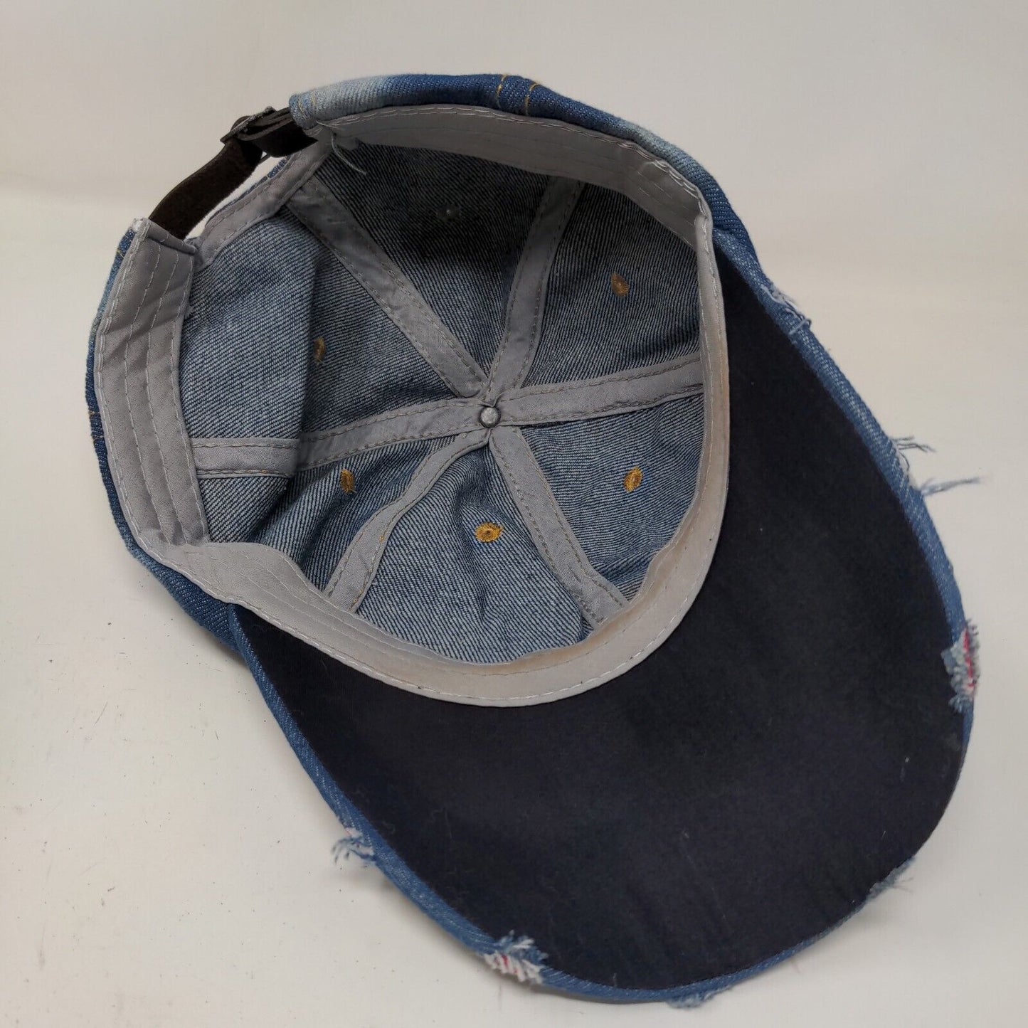 Love Women's Slideback Denim Hat Shiny Big Rhinestones Logo Bling Distressed