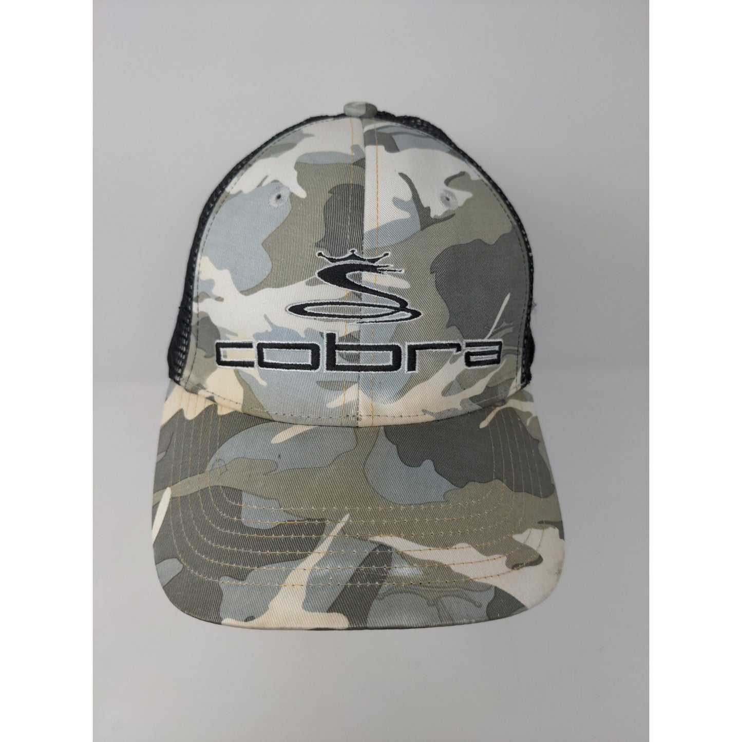 Cobra Slideback Meshback Camo Hat Gray Brown Embroidered Logo Spell Out