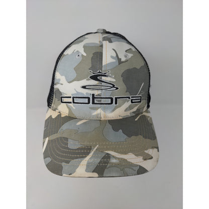 Cobra Slideback Meshback Camo Hat Gray Brown Embroidered Logo Spell Out