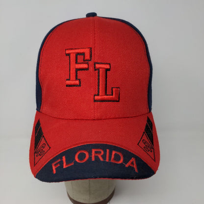 FL Florida Strapback Hat Red Blue Embroidered Logo Adjustable Vacation Tourist