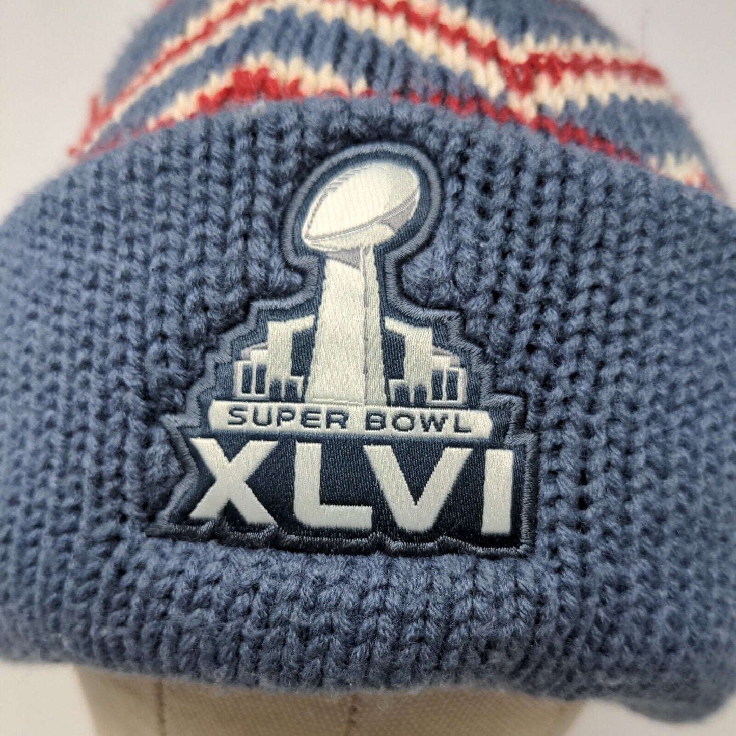 Reebok Team NFL Men's Super Bowl XLVI Knit Beanie Hat Blue OSFA Fiar Isle