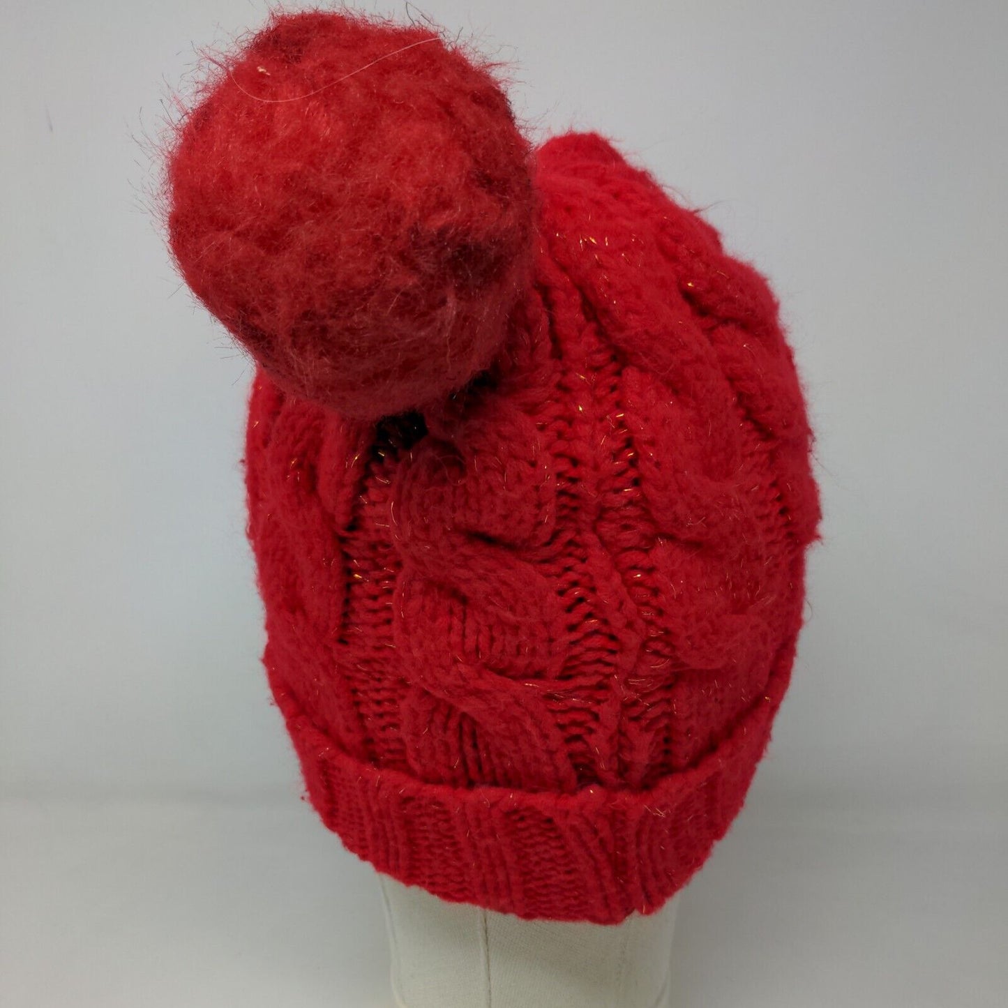 Gettix Men's Knit Beanie Ski Cap Red One Size Cable Knit Pom Pom