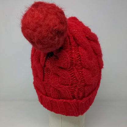Gettix Men's Knit Beanie Ski Cap Red One Size Cable Knit Pom Pom
