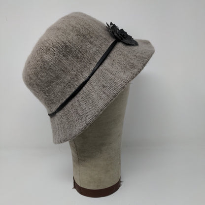 Liz Claiborne Womens Wool Olefin Bucket Hat W/ Flower Gray Black