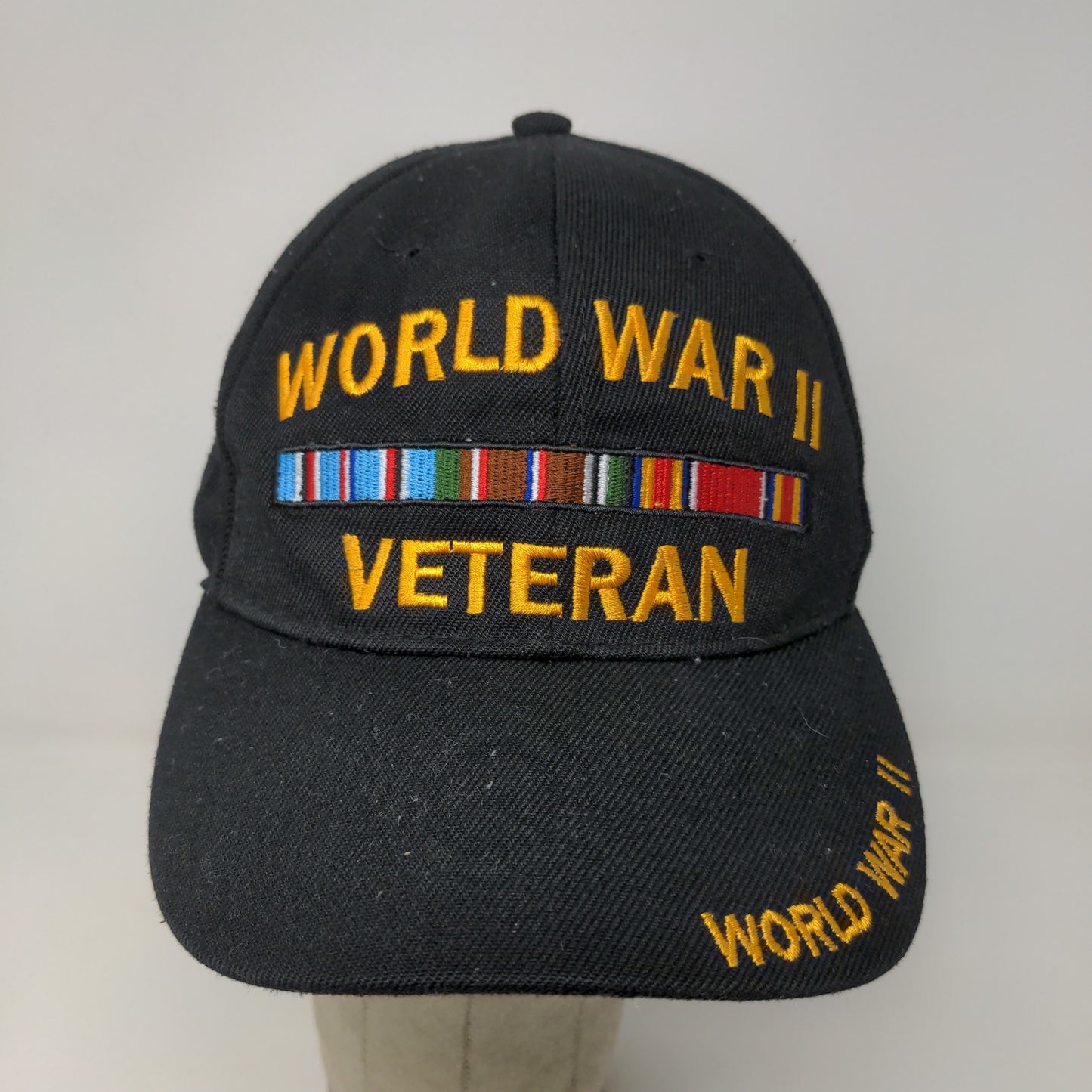 World War II Veteran Strapback Hat Black OSFM Embroidered Logo